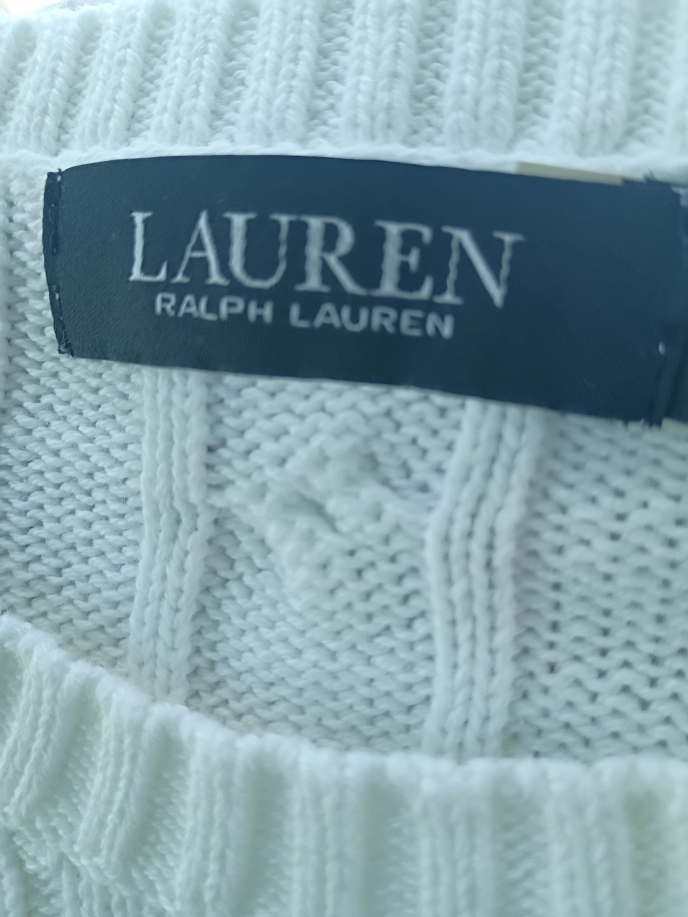 Lauren Ralph Lauren White Cable-Knit Sweater with Light Blue Lauren R L Monogram - Picture 4 of 4